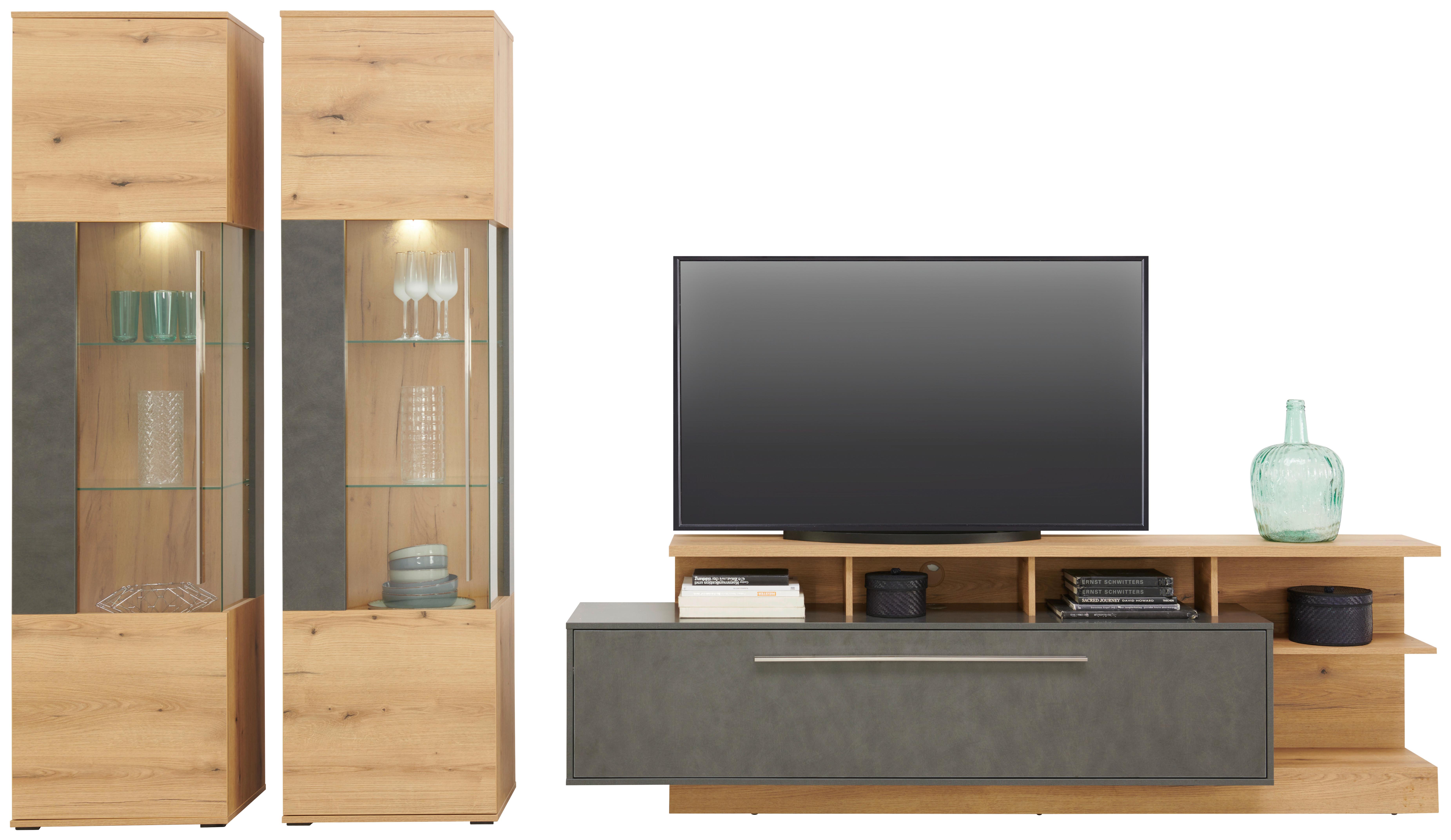 Wohnkombination Modern 3-Tlg. Limit Eiche Dekor/Matera - MODERN, Glas/Holzwerkstoff (326/201/40cm)