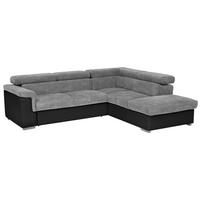 Ecksofa mit Schlaffunktion + Bettkasten Milla, Webstoff - Schwarz/Grau, Basics, Holz/Textil (252/217cm) - MID.YOU