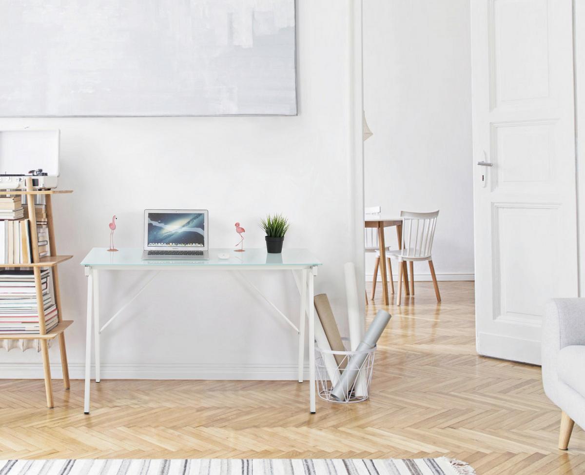 Schreibtisch Weiß L: 113cm - Weiß, Design, Glas/Metall (113/58/73cm) - Livetastic