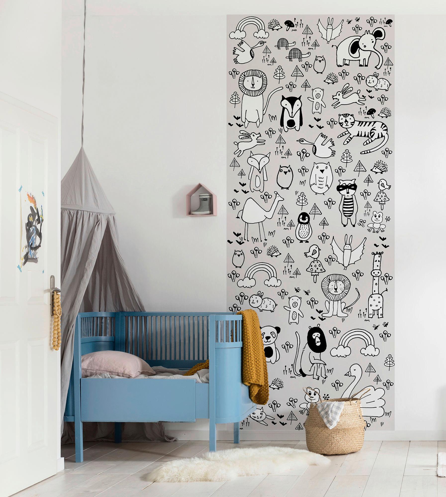 Vliestapete Scribble Park Panel - Grau, Basics (100/250cm) - Komar