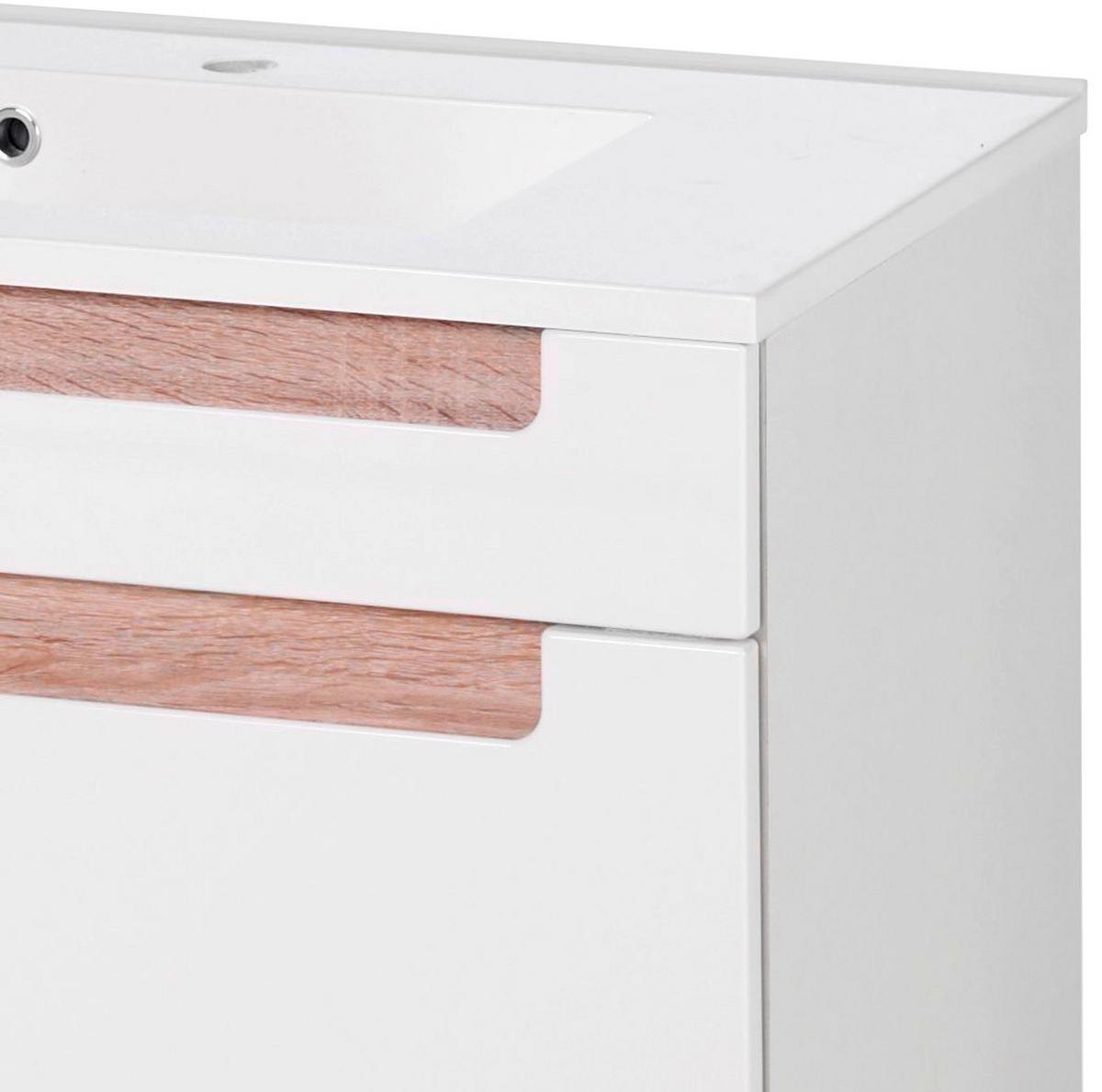 Waschbecken mit Unterschrank Siena B: 80cm Weiß/Eiche Dekor - Weiß/Sonoma Eiche, MODERN, Holzwerkstoff/Stein (80cm) - Held