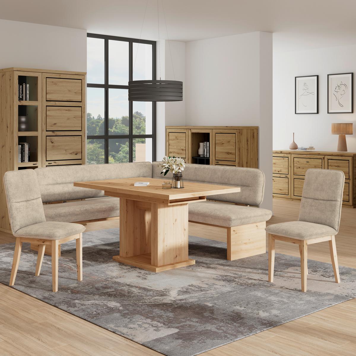 Eckbank Beluna Ii Webstoff Beige, B: 170cm - Eichefarben/Beige, KONVENTIONELL, Holz/Textil (170/232cm) - James Wood