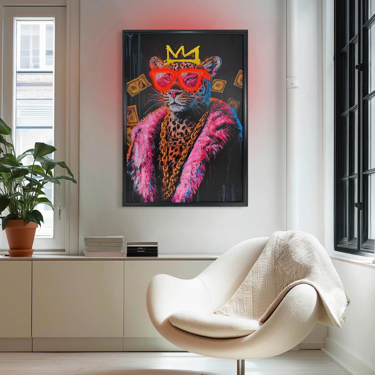 LED-Bild Neon Black Pimpin Leo - Pink/Schwarz, Basics, Holzwerkstoff/Kunststoff (70/100/3,5cm)