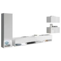 Obývací stěna 4 dílna, s LED osvětlením - bílá/vysoce lesklá bílá, Lifestyle, kompozitní dřevo (270/130/32,5cm) - P & B