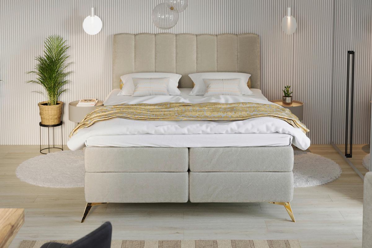 Boxbett Lexi Beige, inkl. Topper 90x200 - Beige/Goldfarben, Basics, Holz/Textil (90/200cm) - Livetastic
