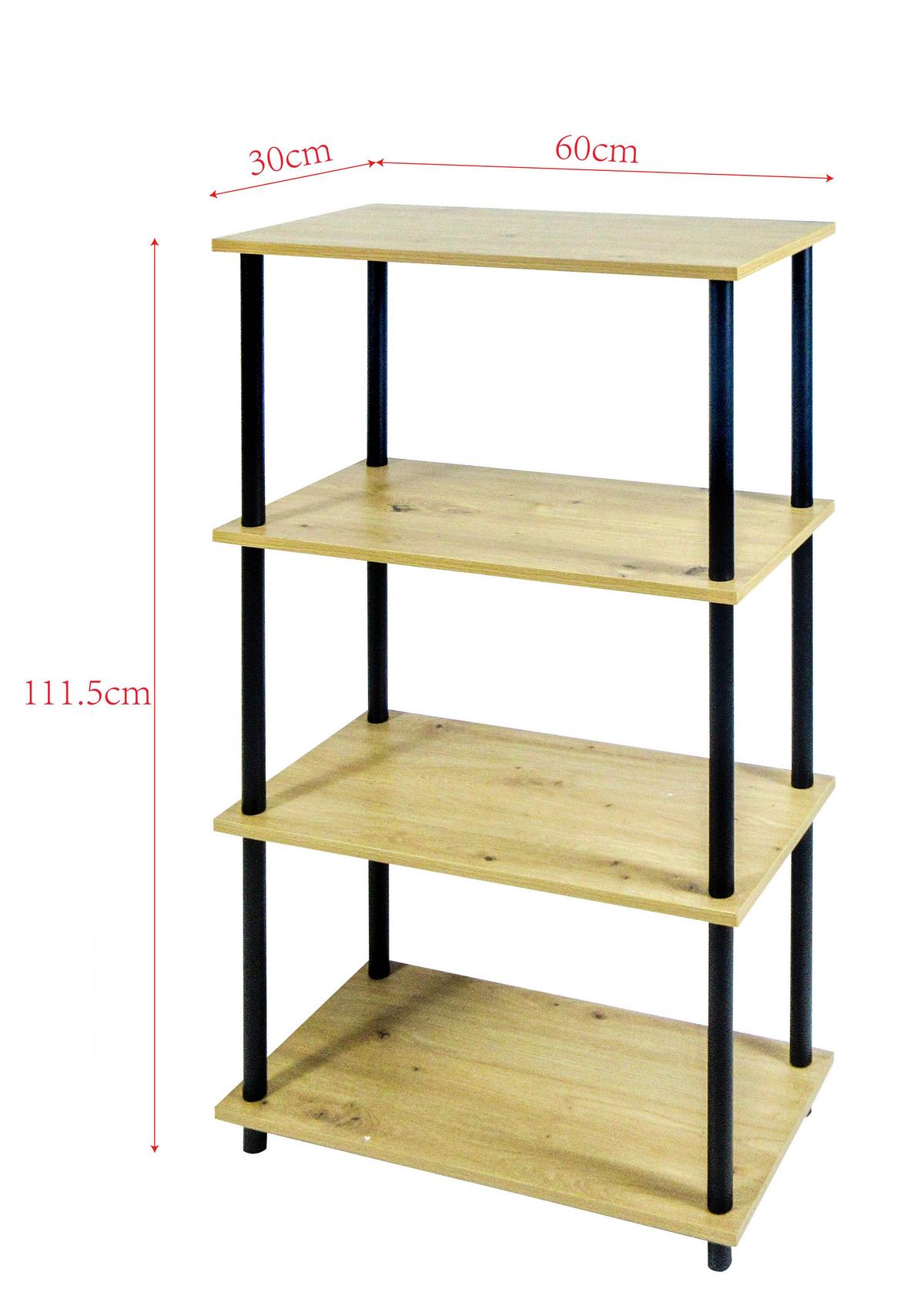 Regal Timilli 4  *ph* - Schwarz/Naturfarben, MODERN, Holzwerkstoff/Metall (60/111,5/30cm)