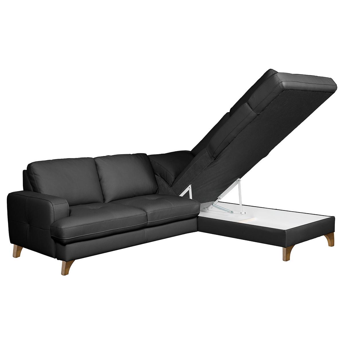 Ecksofa Fargo Schwarz B: 234x190 Cm - Buchefarben/Schwarz, Design, Leder/Textil (234/190cm) - Livetastic