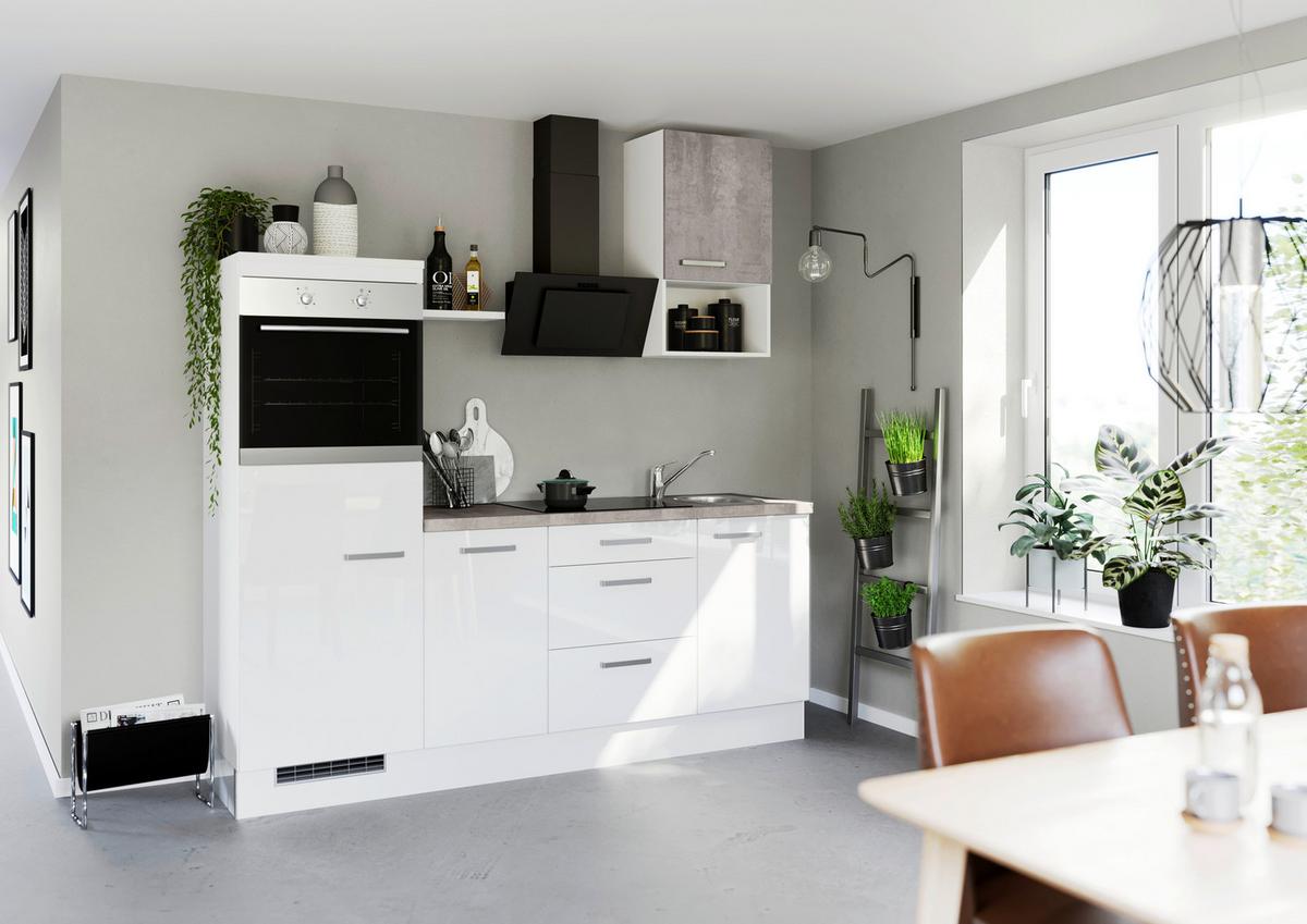 Küchenblock Ip405 Weiß B: 215 cm - Weiß Hochglanz/Weiß, Trend, Holzwerkstoff (215cm) - Impuls
