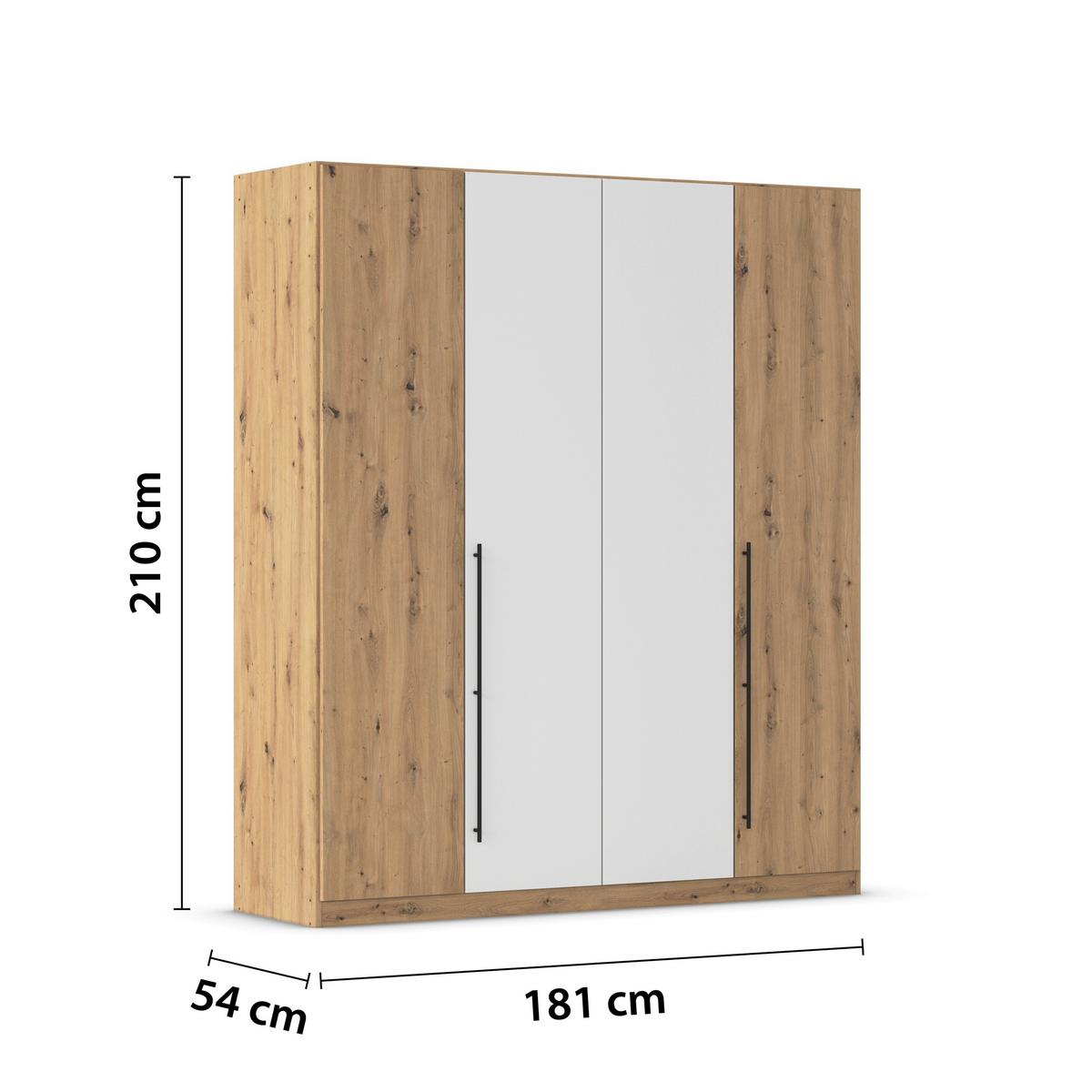 Kleiderschrank Safari B: 181 cm - Weiß/Eiche Artisan, KONVENTIONELL, Holzwerkstoff (181/229/54cm)