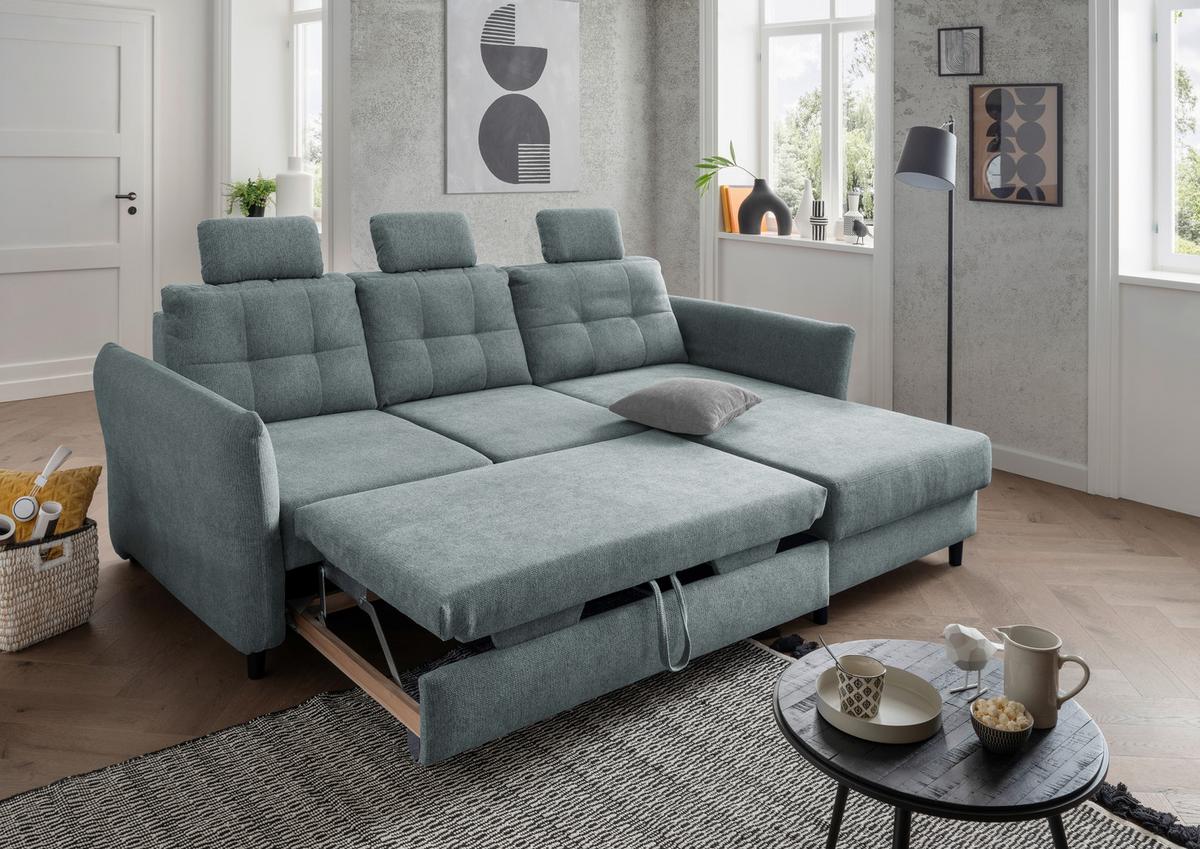 Ecksofa Brizzini Mintgrau S: 250-280/176 Cm - Mintgrau/Blau, MODERN, Holz/Textil (250-280/176cm) - Livetastic