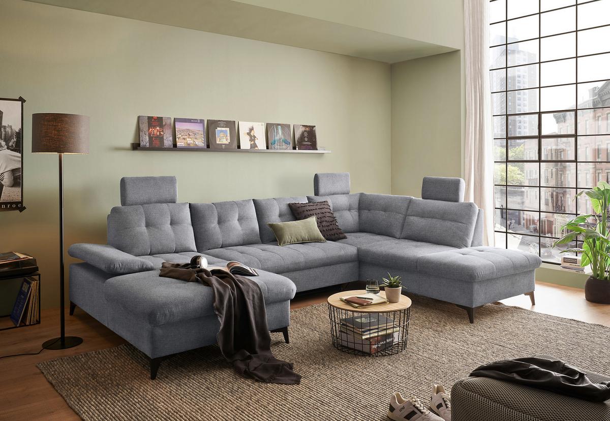 Wohnlandschaft Durban U Grau U: 170/324/218 Cm - Schwarz/Grau, KONVENTIONELL, Textil (170/324/218cm) - MID.YOU