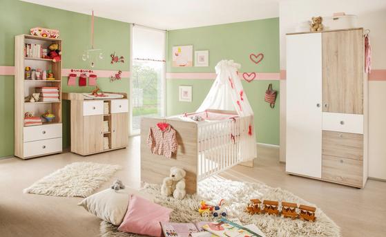 Einrichtungsideen für das Kinderzimmer mit der Möbelserie WIKI Dreitüriger Kleiderschrank in Weiß und Eiche Dekor mit Spiegel