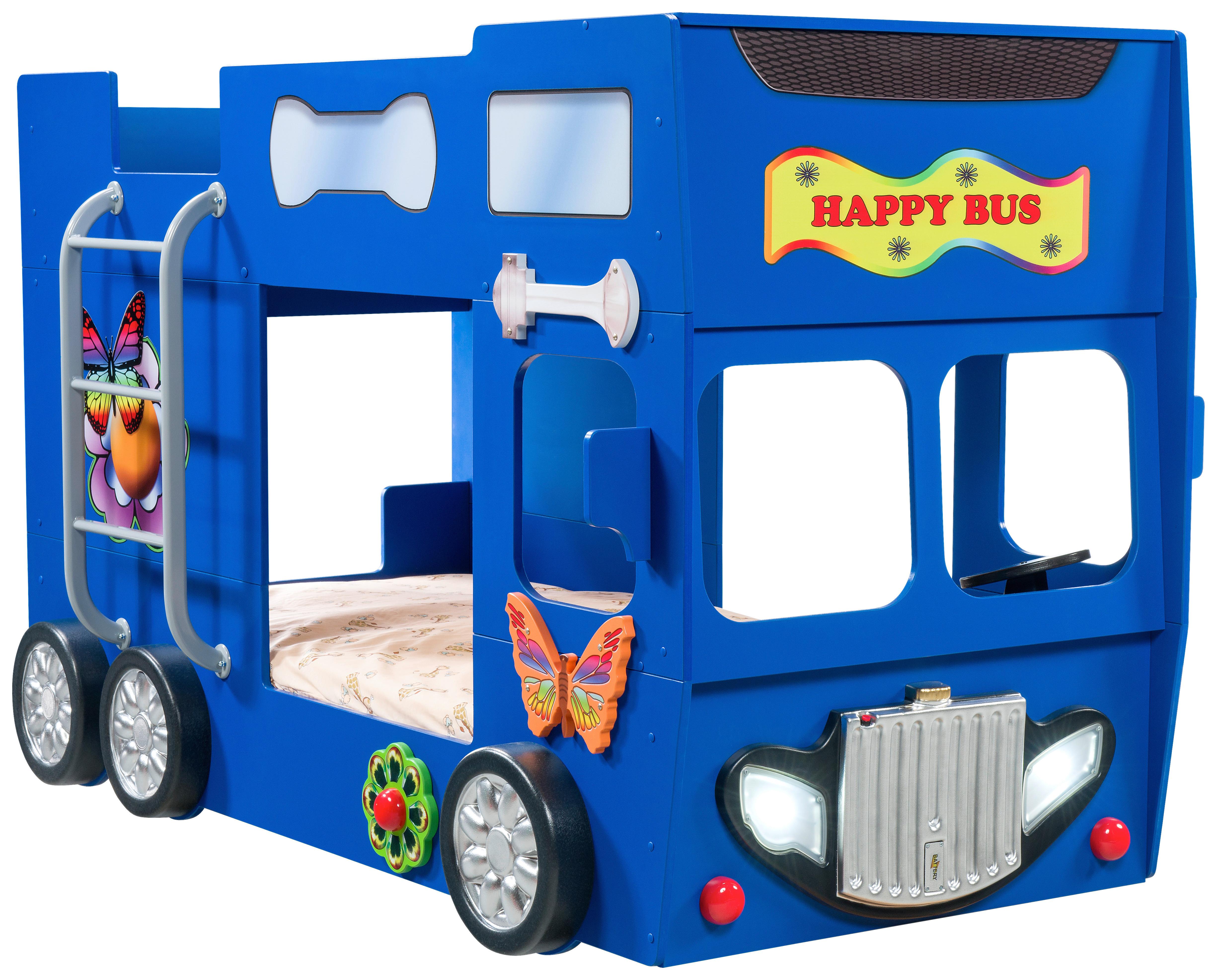 Autobett Happybus Doppeldecker Blau - Blau/Weiß, LIFESTYLE, Holz/Holzwerkstoff (90/190cm) - Livetastic