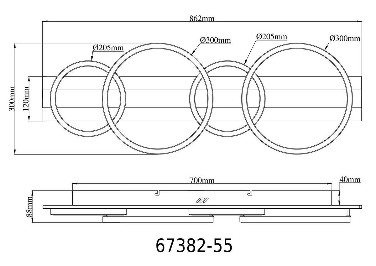 LED-Deckenleuchte 4000k., 55w - Silberfarben/Schwarzchrom, Design, Kunststoff/Metall (86,2/30/8,8cm) - Globo