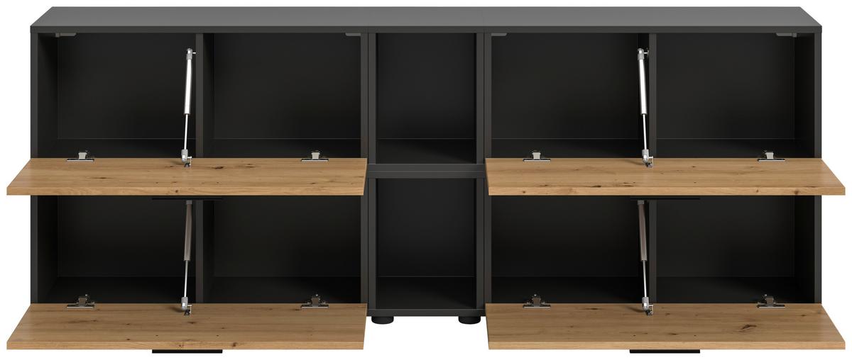 Wohnwand, The One 6, B: 176 cm Artisan Eiche Dekor/Grau - Schwarz/Eiche Artisan, Trend, Holzwerkstoff (176/67/34cm)
