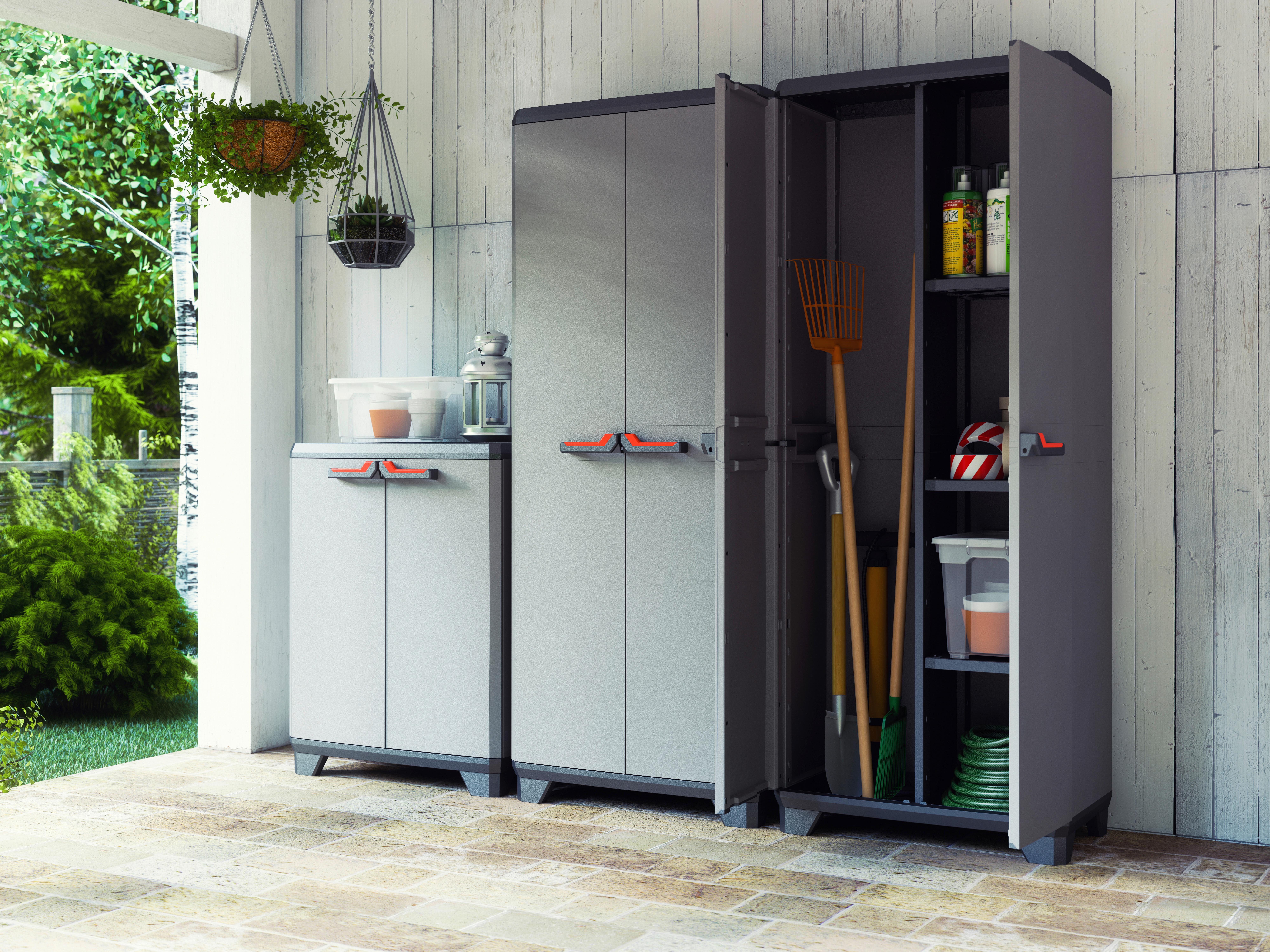 Mehrzweckschrank Stilo Tall Grau/Rot/Schwarz BxH: 68x173cm - Rot/Schwarz, Design, Kunststoff (68/173/39cm) - Keter