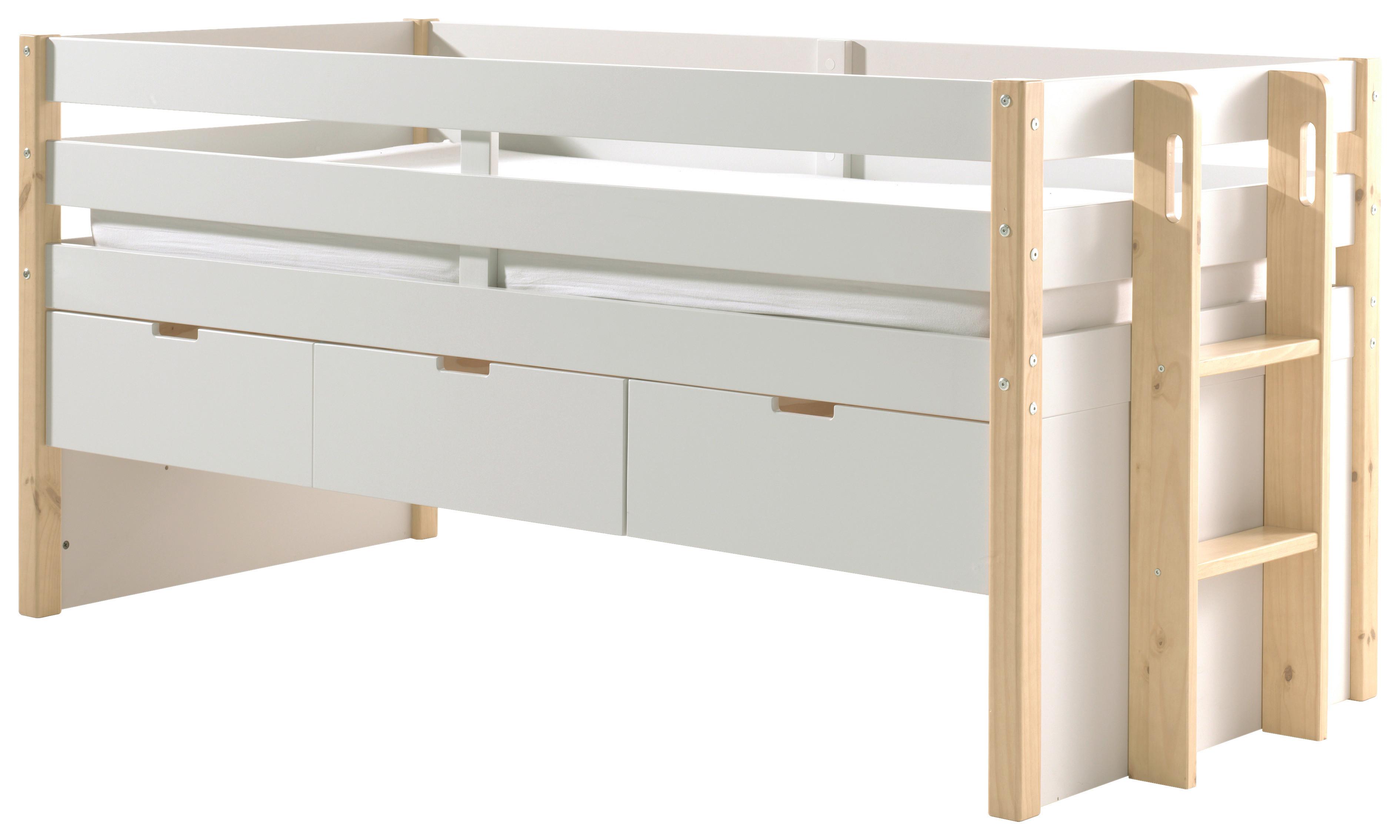 Stauraumbett 90x200 Margrit Weiß - Weiß/Kieferfarben, MODERN, Holz/Holzwerkstoff (90/200cm) - MID.YOU