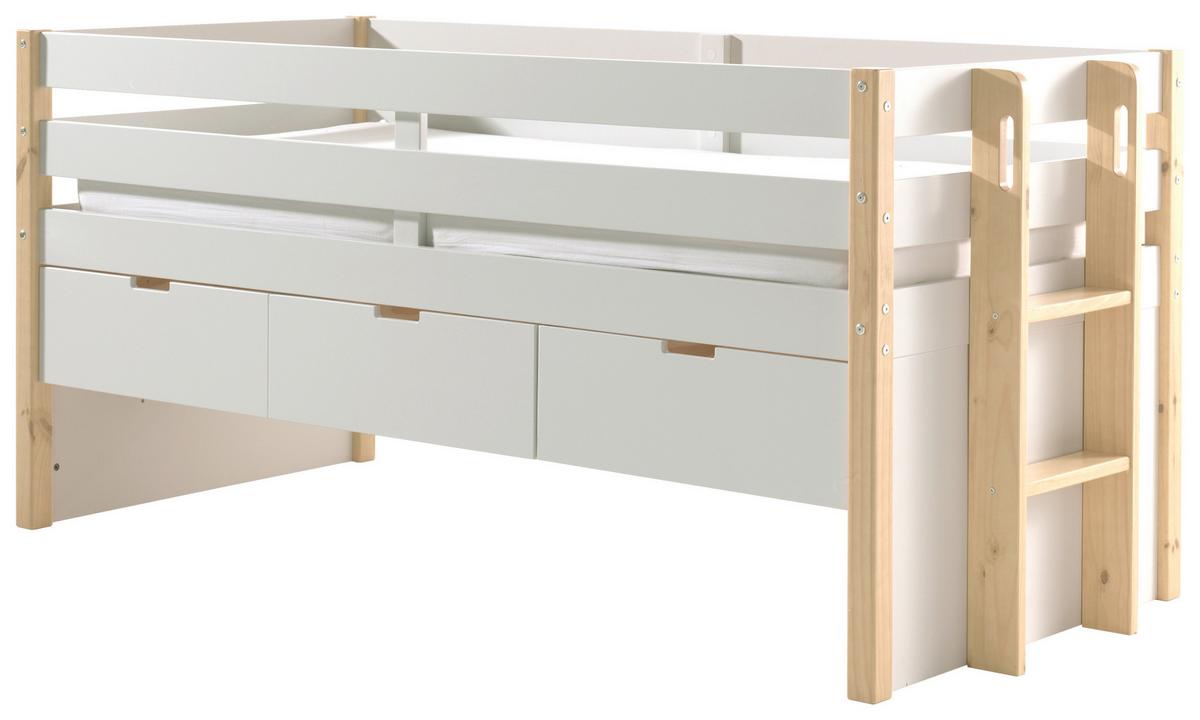 Stauraumbett 90x200 Margrit Weiß - Weiß/Kieferfarben, MODERN, Holz/Holzwerkstoff (90/200cm) - MID.YOU