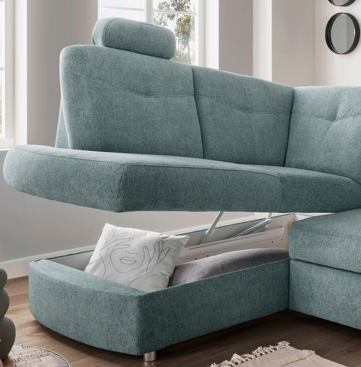 Eckschlafsofa Rosali Mintgrün S: 180x264 Cm - Chromfarben/Mintgrün, MODERN, Textil (180/264cm) - Livetastic