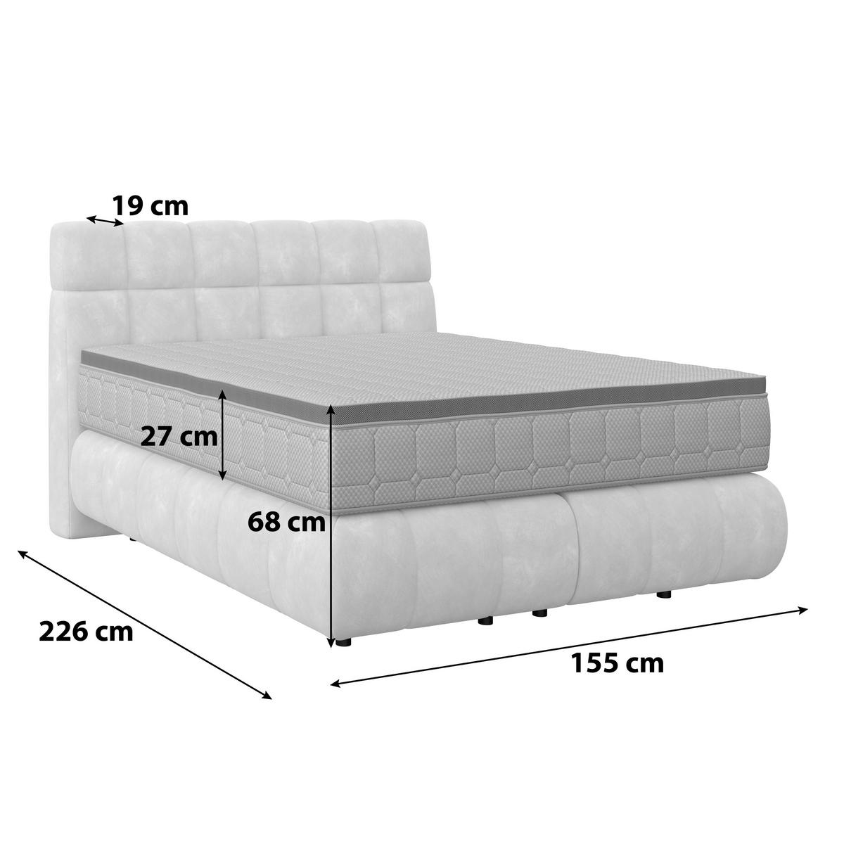 Boxspringbett Nobu Hellgrau, LF: 140x200 cm - Hellgrau/Schwarz, Trend, Holz/Textil (140/200cm)