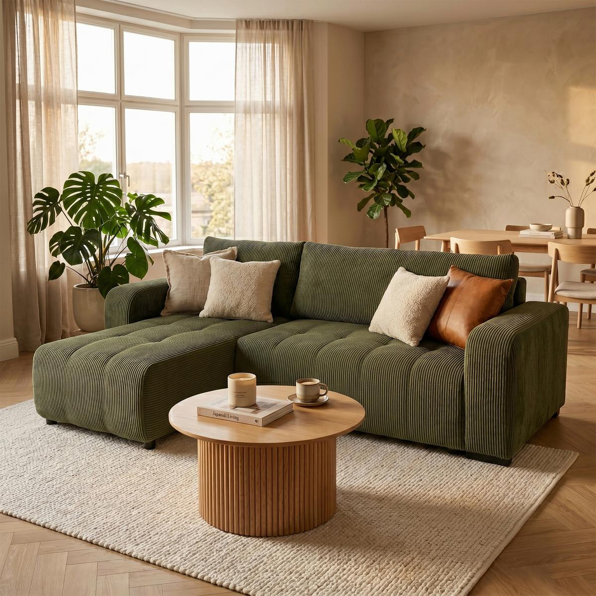 Ecksofa mit Bettfunktion Marseille, grün - Schwarz/Grün, Trend, Holz/Holzwerkstoff (155/240cm)
