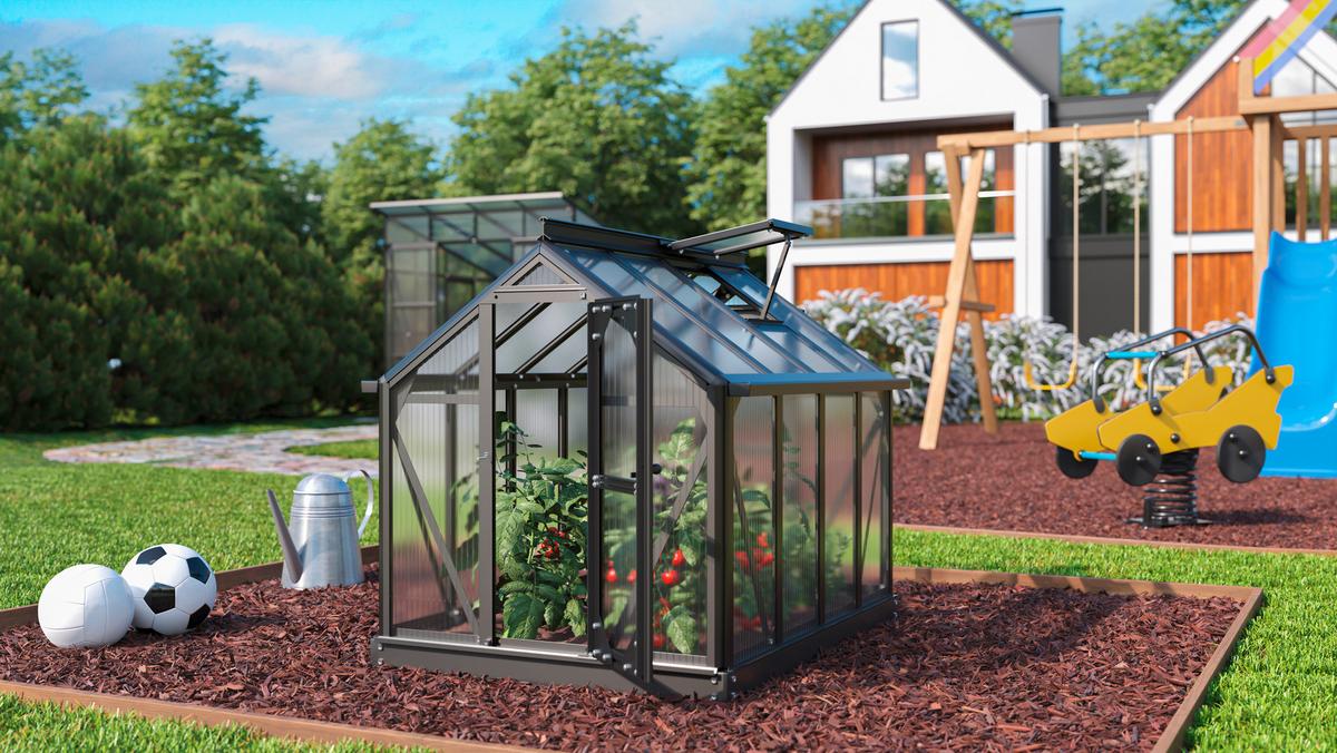Mini-Gewächshaus Merlin Schwarz Metall H: 106,5 cm - Schwarz, Basics, Metall (87,2/106,5/120cm)