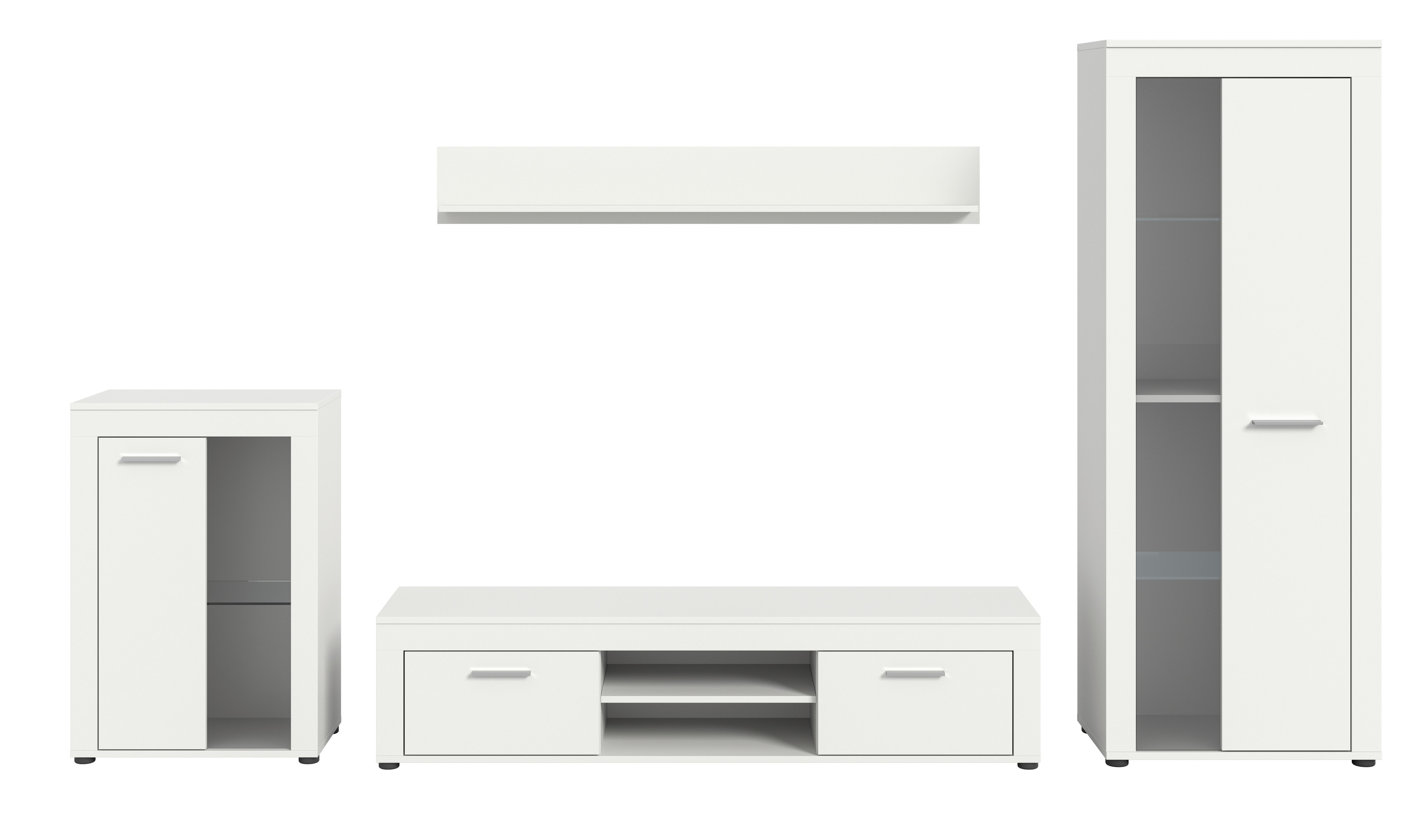 Wohnwand Jam Weiß B: 310 Cm - Schwarz/Weiß, Design, Glas/Holzwerkstoff (310/169/35cm) - MID.YOU