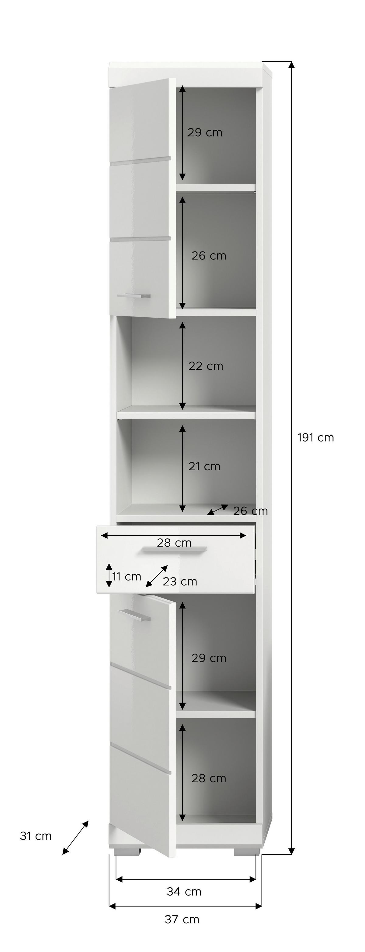 Hochschrank Scout Weiß Hg B: 37 cm - Weiß Hochglanz/Silberfarben, MODERN, Holzwerkstoff (37/191/31cm) - MID.YOU
