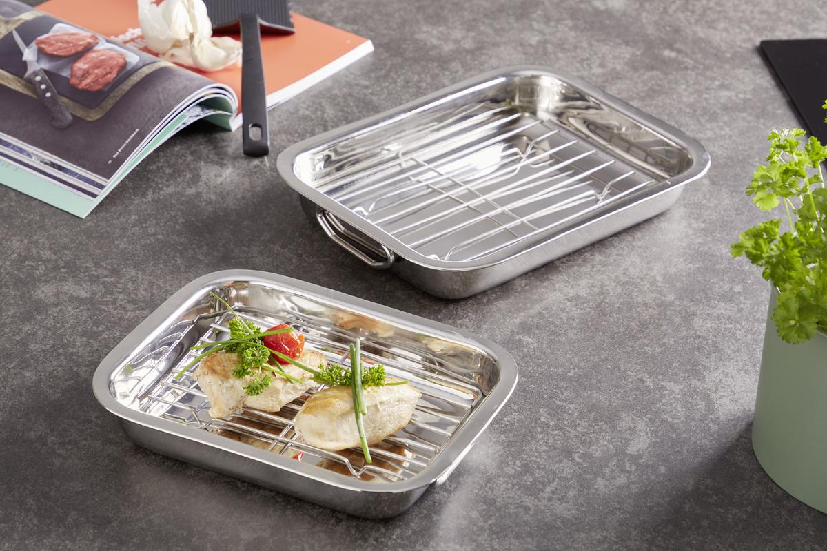 Auflaufform Esha Edelstahl LxBxH: ca. 26x21x4 cm - Edelstahlfarben, KONVENTIONELL, Metall (26/21/4cm) - Luca Bessoni