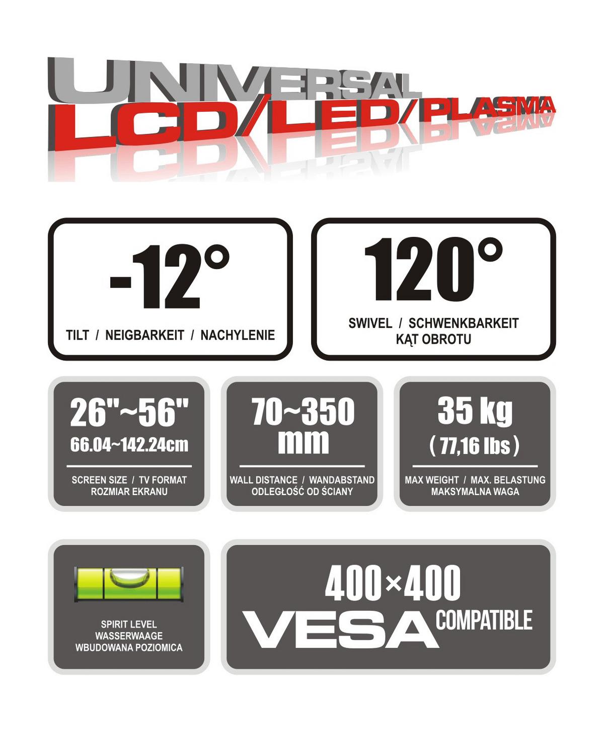 TV-Wandhalterung Bis 56“ ausziehbar Fx Mercury Black - Schwarz, MODERN, Metall (44/35/40cm)