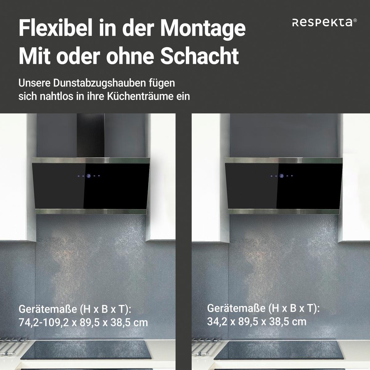 Kopffreihaube Respekta Skala Metall/Glas Schwarz B: 89,5 cm - Schwarz, Trend, Glas/Metall (89,5/74,2-109,2/38,5cm) - Respekta