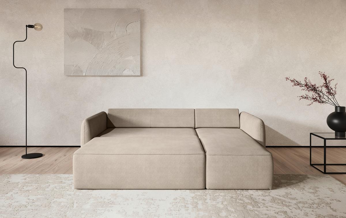 Ecksofa mit Bettfunktion Flow Microfaser natur, B: 239cm - Schwarz/Naturfarben, Trend, Textil (239/170cm) - MID.YOU