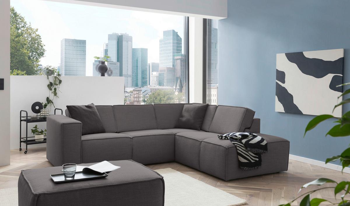 Ecksofa Dice Dunkelgrau 275x220 Cm - Dunkelgrau/Schwarz, MODERN, Textil (275/220cm) - Trendmanufaktur