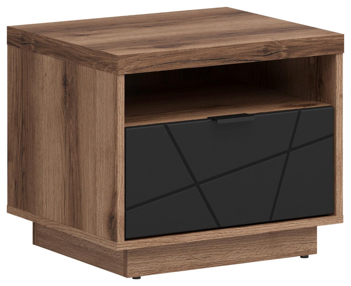 Nachtkästchen Schwarz/eiche Dekor H: 42,5 Cm Forn - Eichefarben/Schwarz, MODERN, Holzwerkstoff/Kunststoff (50/42,5cm) - MID.YOU