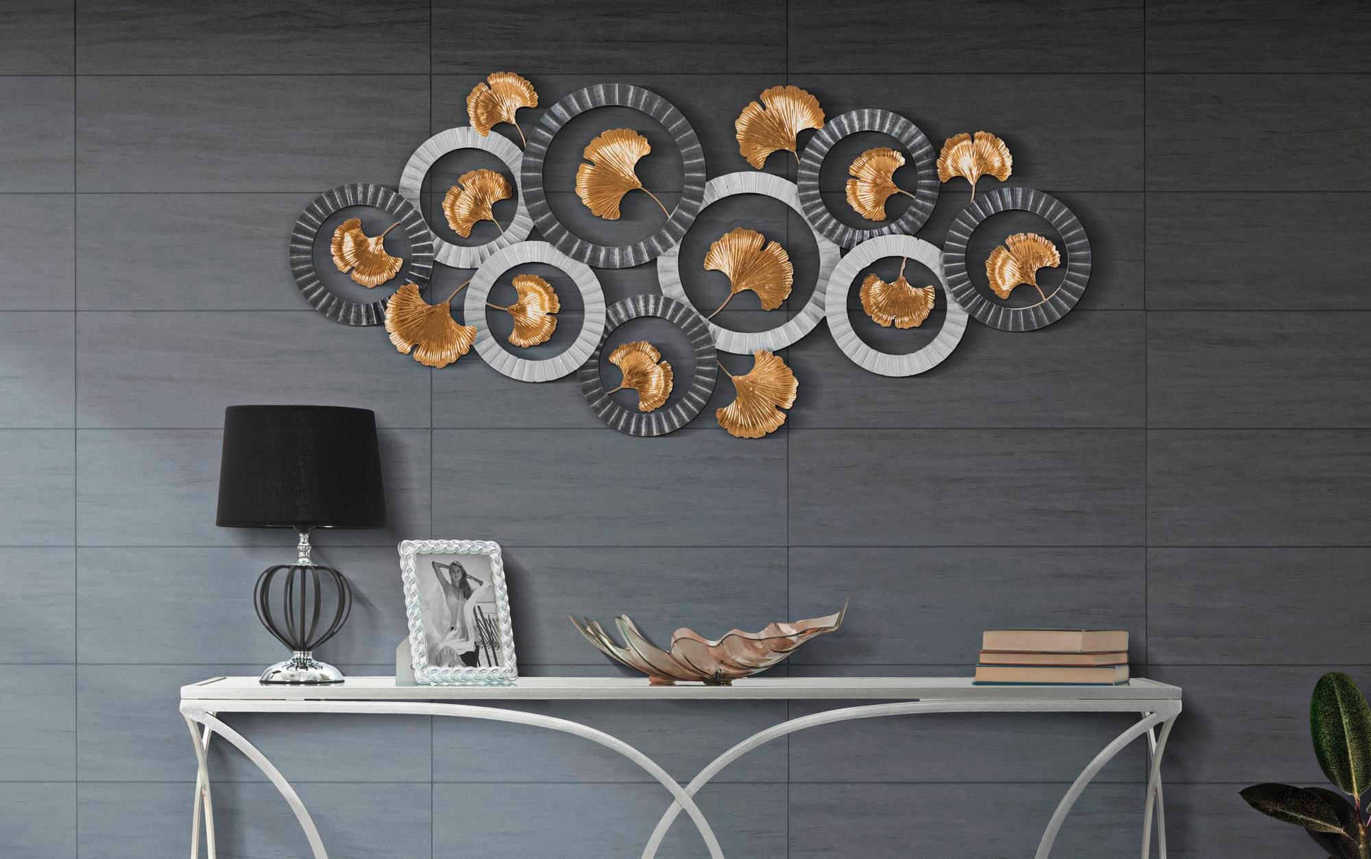 Wanddeko Arty A Gold, Grau, Weiß B: 126 Cm - Goldfarben/Weiß, Basics, Metall (126/58/5cm)