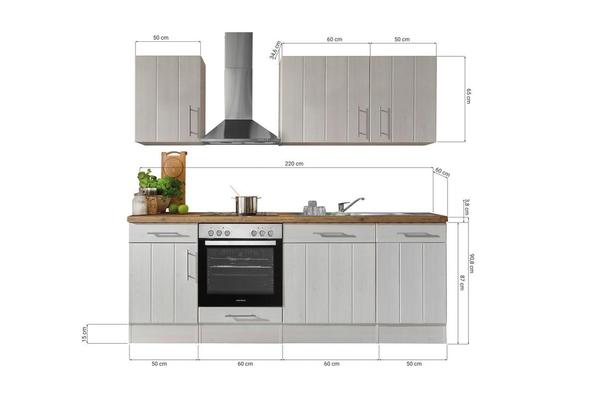 Küchenleerblock Anton Landhaus - Wildeiche/Lärchefarben, Basics, Holzwerkstoff (220cm) - Respekta