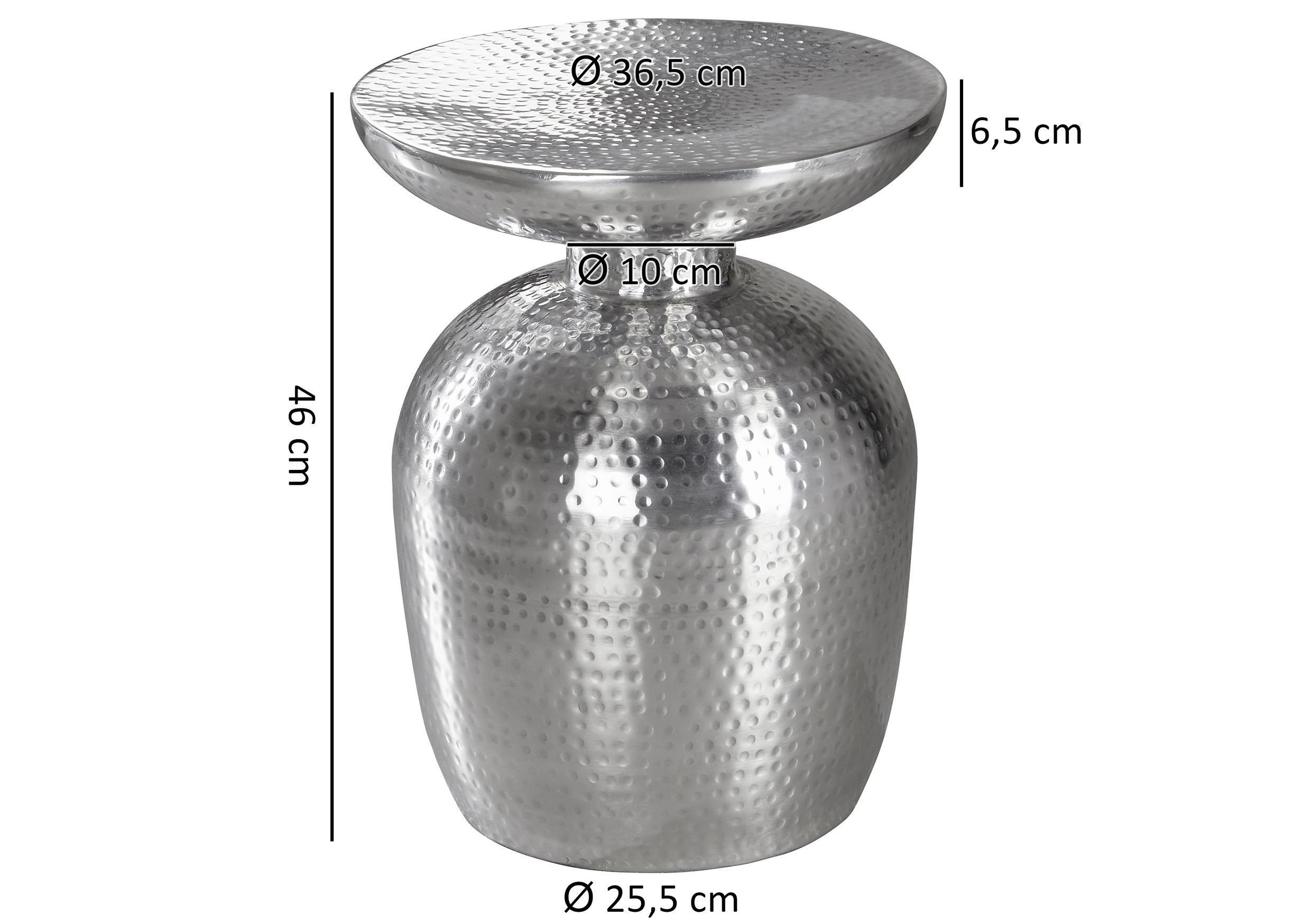 Beistelltisch Delyla aus gehämmerten Aluminium in Silber Maße