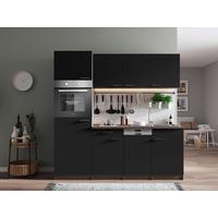 Küchenblock Oliver Singleküche 205 Cm - Eichefarben/Schwarz, Basics, Holzwerkstoff (205cm) - Respekta