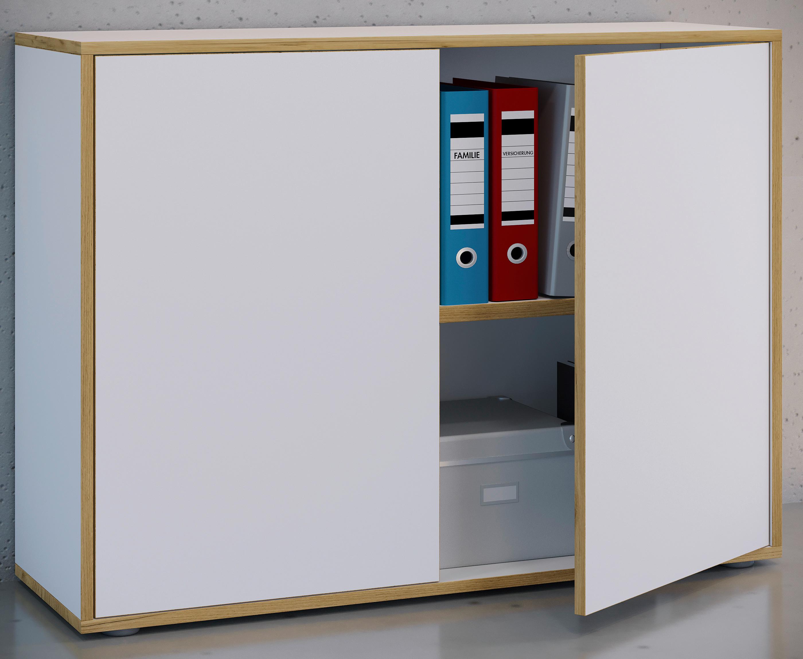 Aktenschrank Salia Weiß, Honigeiche B: 100 cm - Honigeiche/Weiß, Design, Holzwerkstoff (100/74/33cm) - MID.YOU
