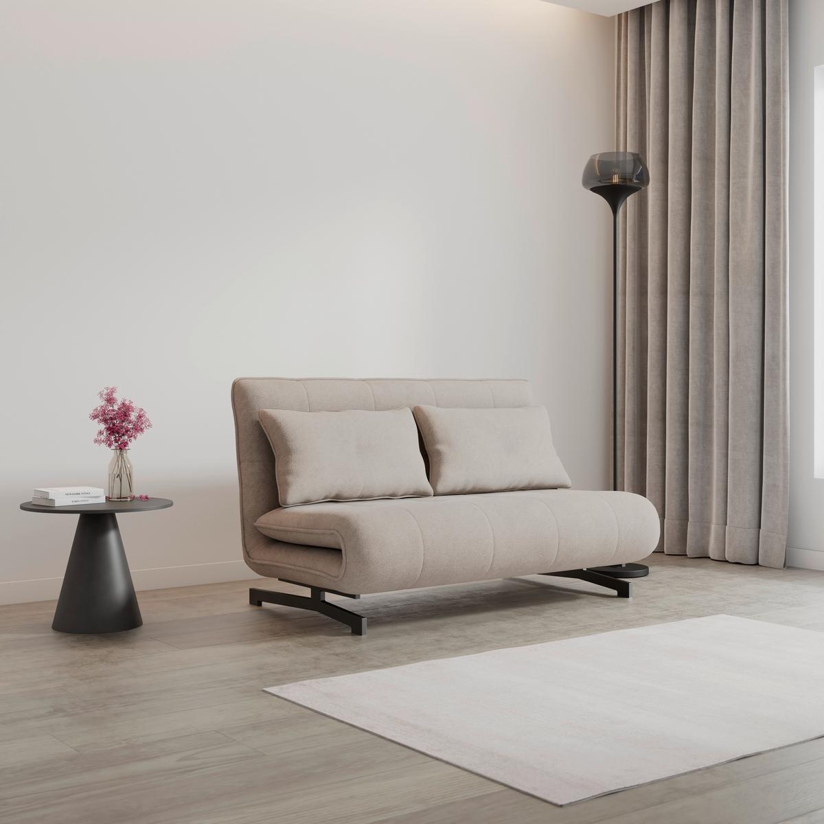 Rozkládací pohovka LUNA, béžové buklé, max.240 kg - černá/béžová, Moderní, kov/textil (142/62/40cm) - Bessagi Home