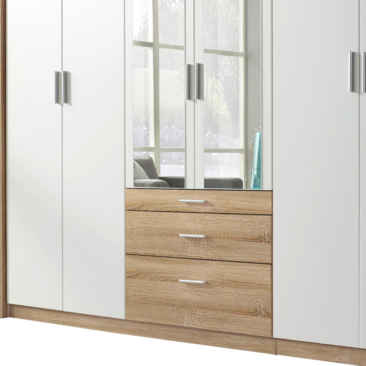 Drehtürenschrank Mit Spiegel + Laden 275cm Hildesheim, Weiß - Klar/Weiß, Design, Glas/Holzwerkstoff (275/231/56cm) - Rauch Möbel