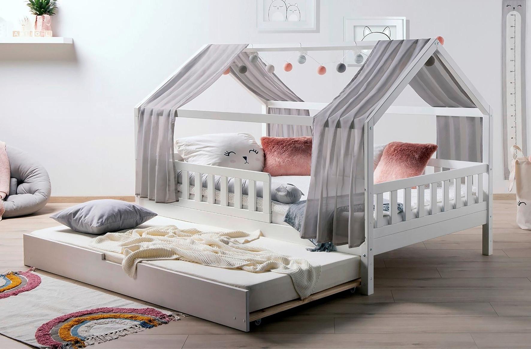 Hausbett Kim Grau/Weiß 100x200cm - Weiß/Naturfarben, MODERN, Holz/Textil (100/200cm) - Livetastic