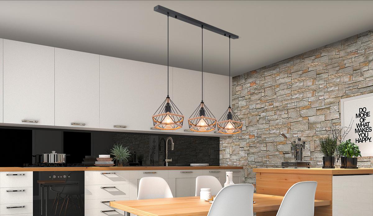 Hängeleuchte Ulleu H: 120 cm 3-Flammig - Schwarz/Braun, Basics, Naturmaterialien/Metall (100/25/120cm) - Globo