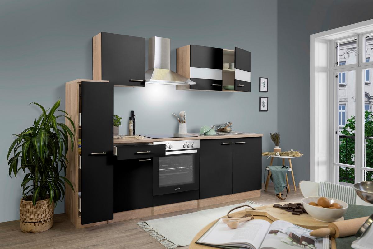 Küchenblock Merle Küchenblock 240 Cm - Eichefarben/Schwarz, Basics, Holzwerkstoff (240cm) - Respekta