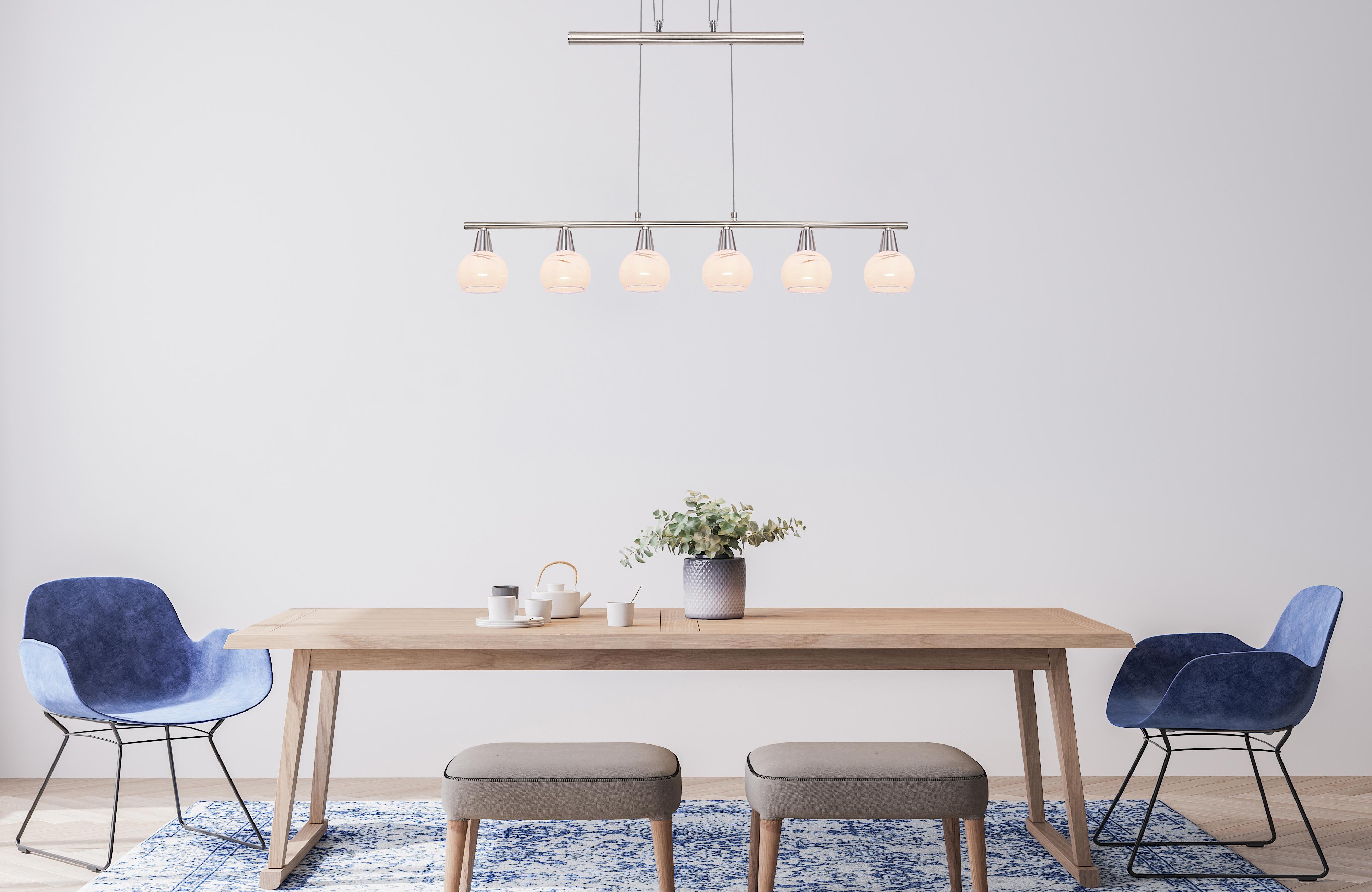 LED-Hängeleuchte Globo H: 160 cm 6-Flammig mit Glas - Basics, Glas/Metall (90/9,8/160cm) - Globo