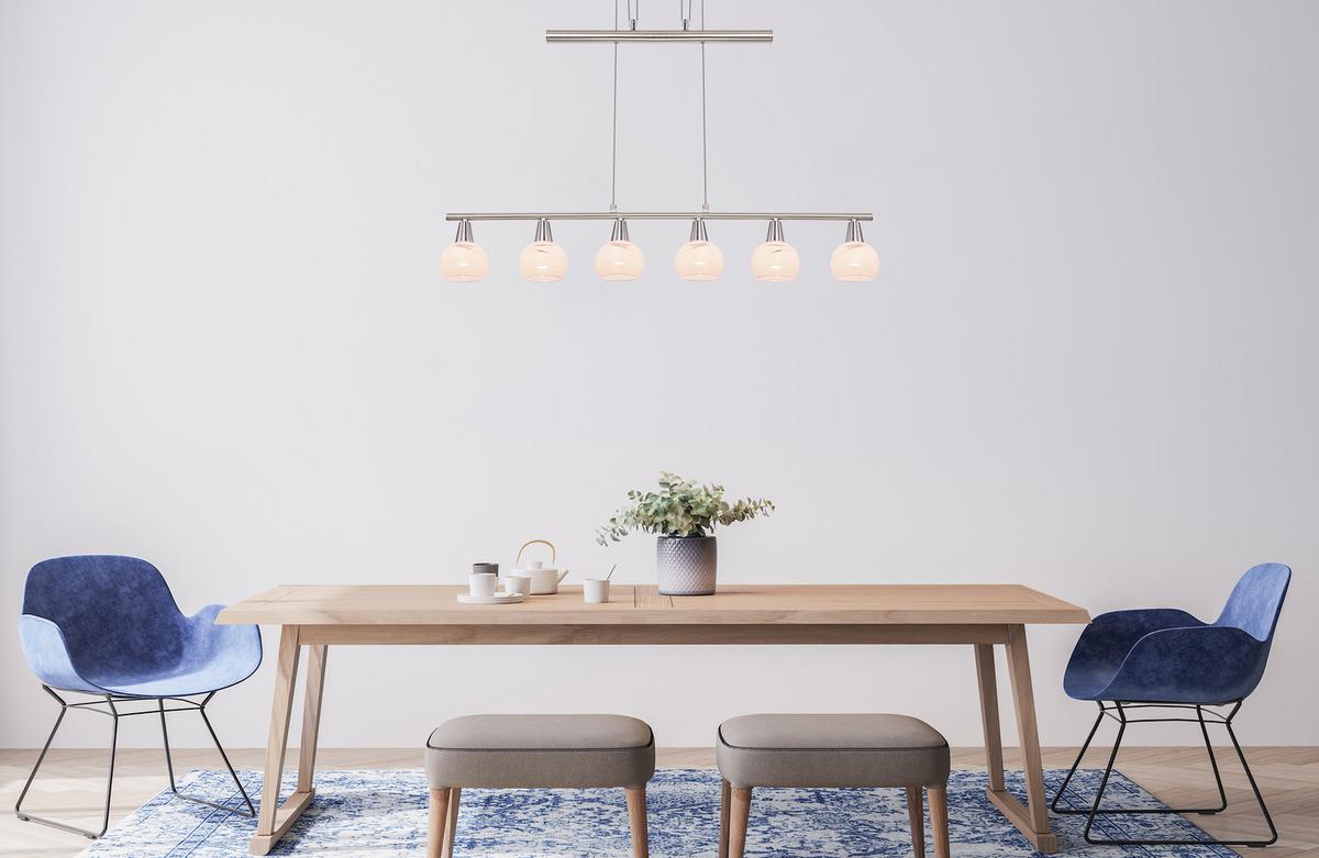 LED-Hängeleuchte Globo H: 160 cm 6-Flammig mit Glas - Basics, Glas/Metall (90/9,8/160cm) - Globo