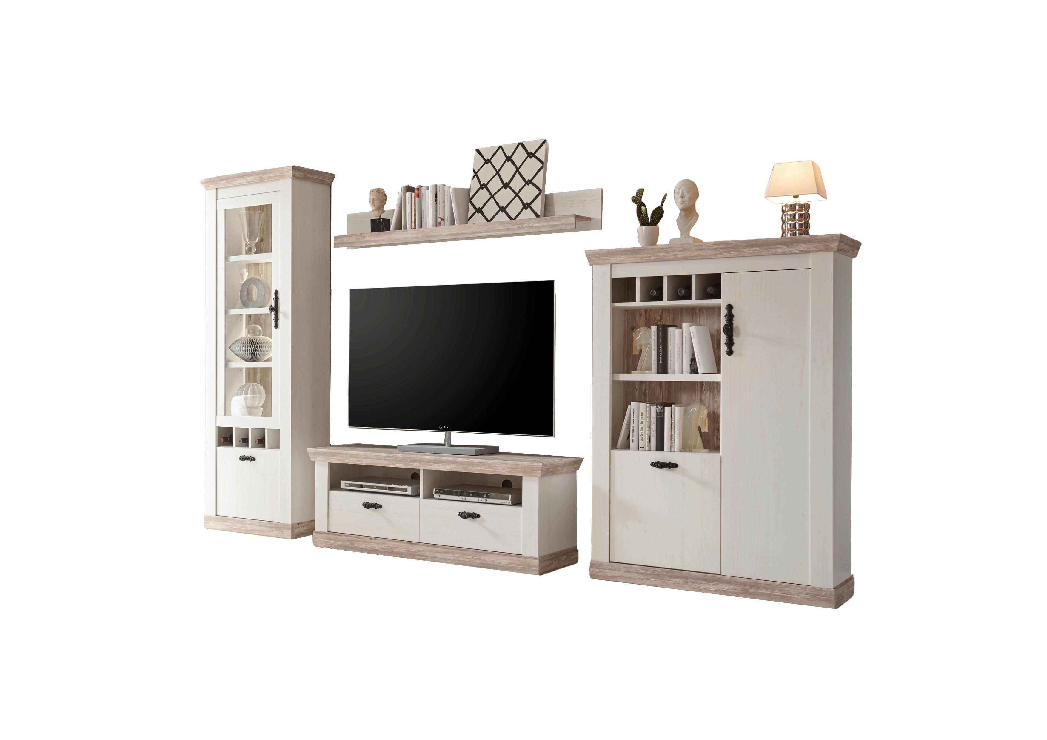Wohnwand Florenz Pinienfarben/Hellbraun B:330cm - Hellbraun/Eichefarben, Design, Holzwerkstoff (330/201/44cm) - MID.YOU