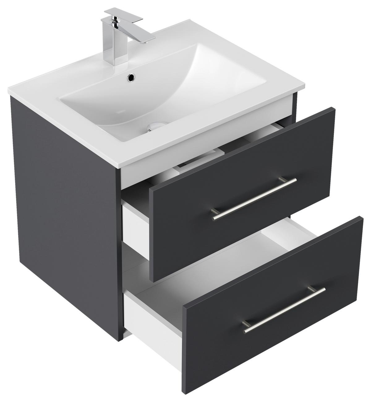 WASCHTISCHKOMBI Homeline, Graphitfarben B: 61,5 cm - Graphitfarben/Weiß, Basics, Keramik/Holzwerkstoff (61,5cm) - MID.YOU