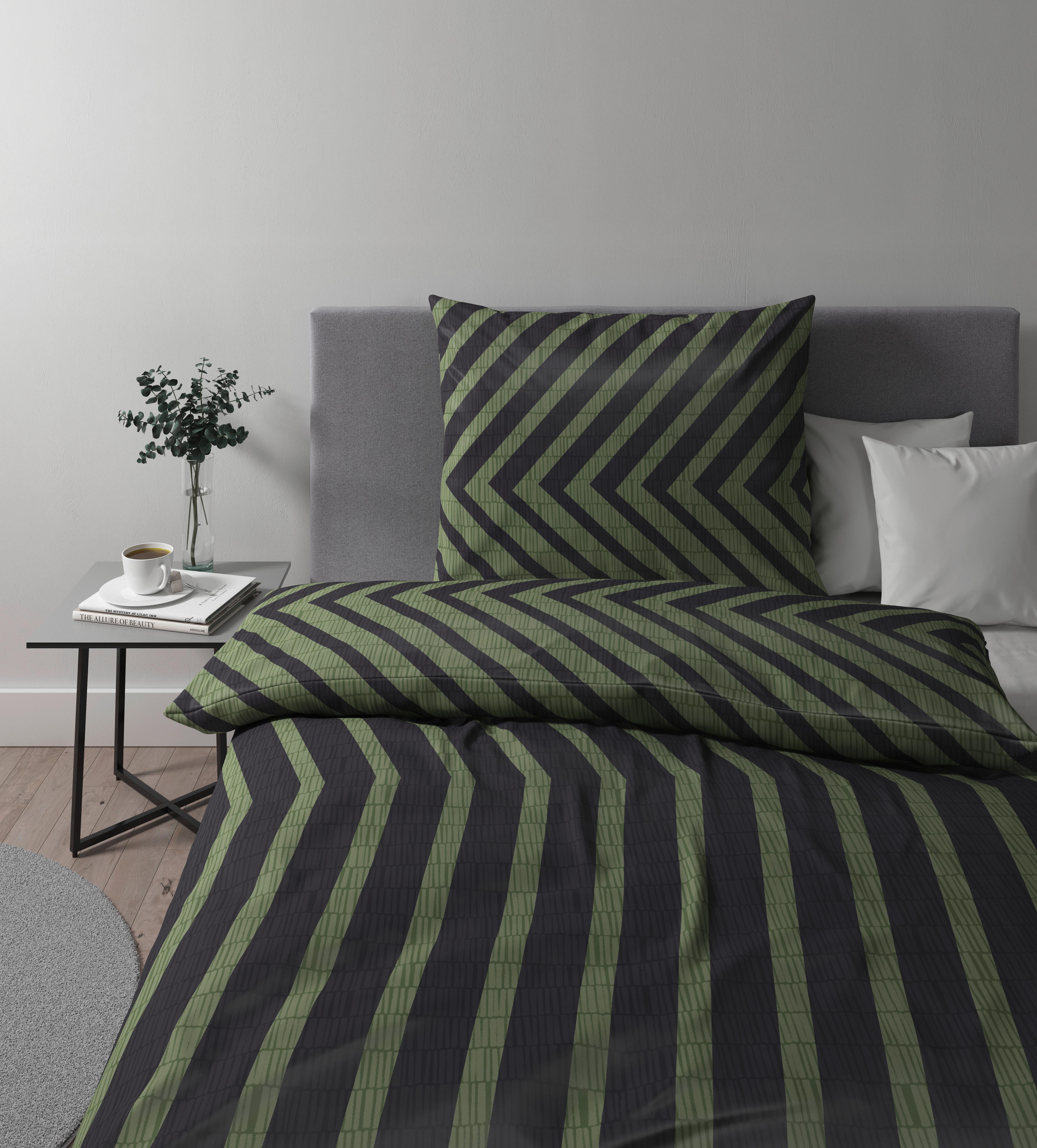 Posteľná Bielizeň Karen, 140/200cm - olivovozelená/čierna, Moderný, textil (140/200cm) - Premium Living