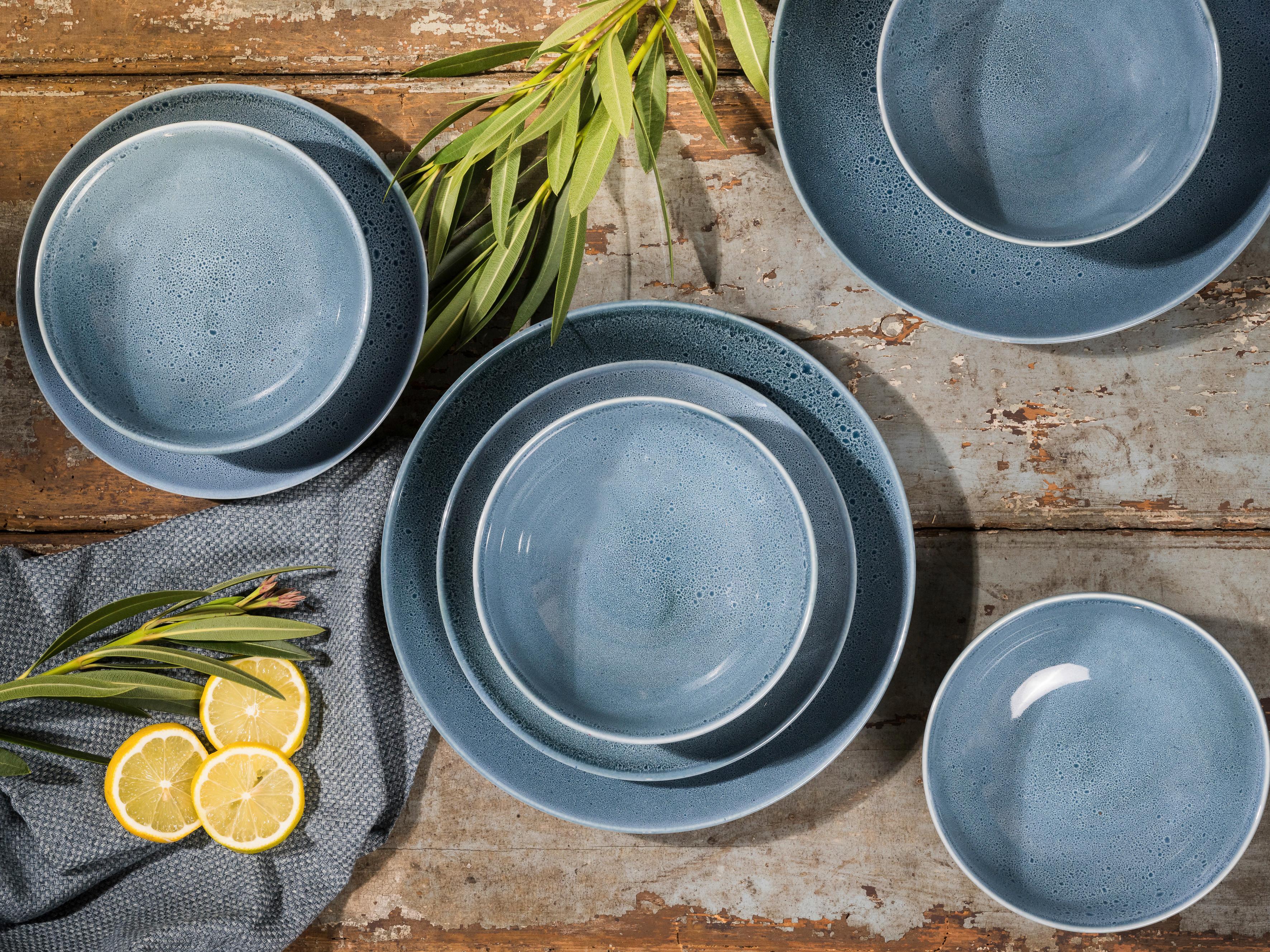 Tafelservice Steinzeug 4 Personen Geschirr Set Blau - Blau, Keramik (31/31/38cm) - Creatable